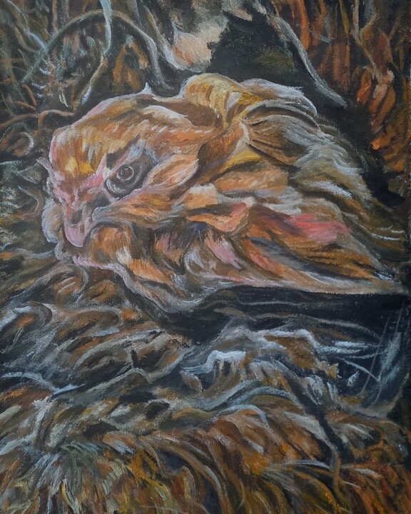 Pintura intitulada "Спрятавшаяся птица" por Tania Timakova, Obras de arte originais, Guache