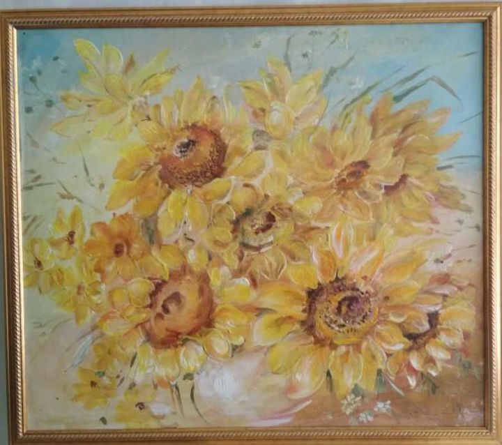 Картина под названием "Солнышки" - Tania Zakharova, Подлинное произведение искусства, Акрил Установлен на Деревянная рама дл…