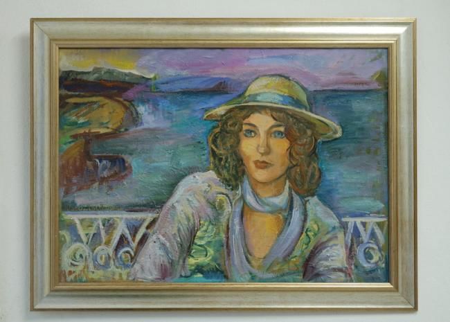 Painting titled "Woman with hat" by Tania Karataneva, Original Artwork, Oil