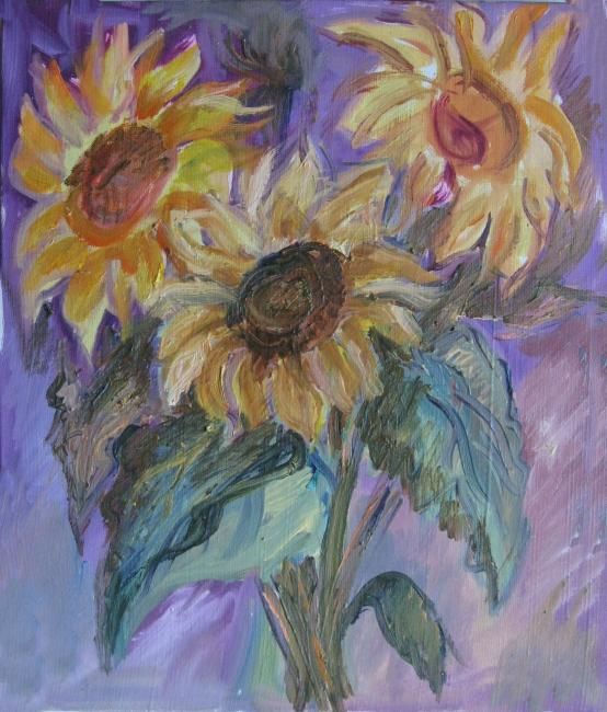 Painting titled "Sunflowers" by Tania Karataneva, Original Artwork, Oil