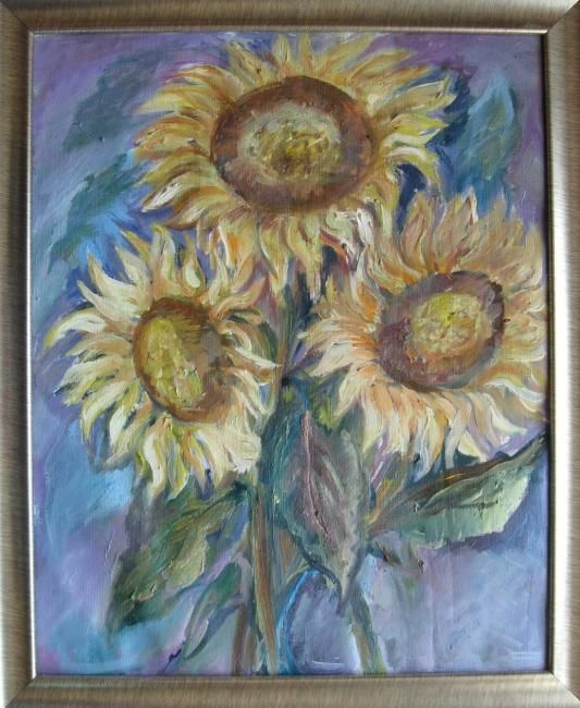 Painting titled "Bouquet of sunflowe…" by Tania Karataneva, Original Artwork, Oil