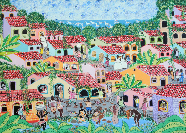 Pintura intitulada "Banho de Lago na Fa…" por Tania Azevedo, Obras de arte originais, Acrílico