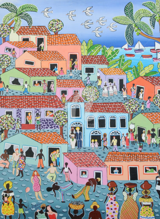 Pintura intitulada "Casamento na Favela…" por Tania Azevedo, Obras de arte originais, Acrílico