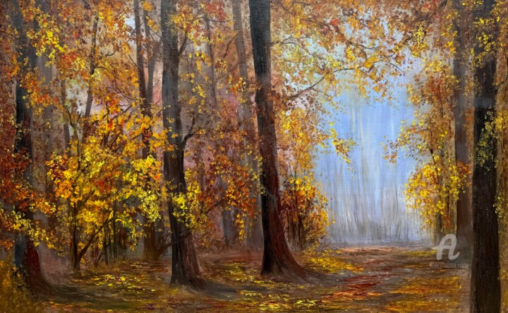Painting titled "One day with forest" by Tanja Frost, Original Artwork, Oil