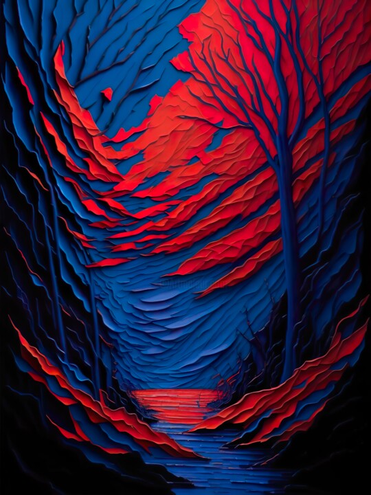 Digital Arts titled "Blue Landscape" by Tanlenzt, Original Artwork, AI generated image