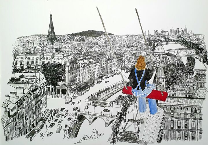 Zeichnungen mit dem Titel "top view" von Tanja Niegsch, Original-Kunstwerk, Gouache
