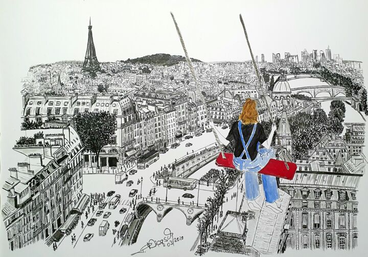 Dessin intitulée "top view" par Tanja Niegsch, Œuvre d'art originale, Gouache