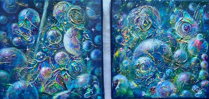 Painting titled "Fantasy 9, 10" by Tanja Olsson, Original Artwork, Acrylic Mounted on Wood Stretcher frame