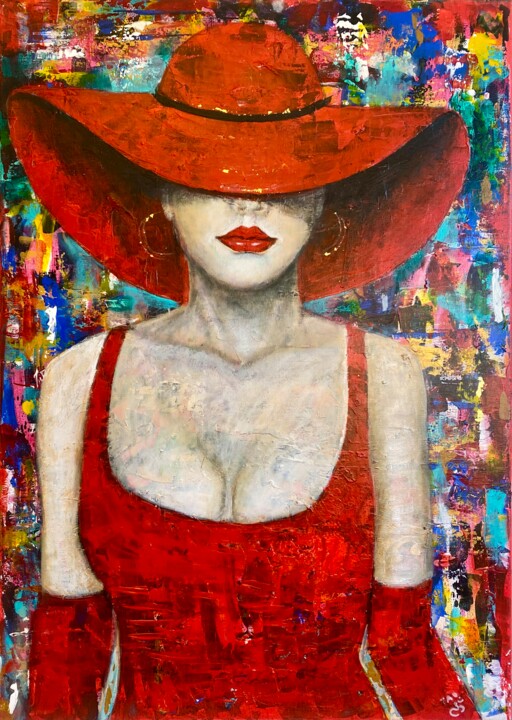 Malerei mit dem Titel "Lady in red 3" von Tanja Olsson, Original-Kunstwerk, Acryl