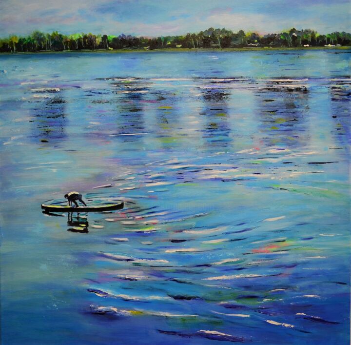 Malerei mit dem Titel "Am Rhein XIV" von Tanja Vetter, Original-Kunstwerk, Acryl