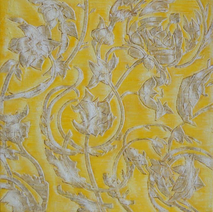 Painting titled "Yellow embroidery" by Tanja Kolinko, Original Artwork, Oil