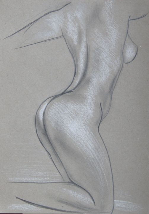 Zeichnungen mit dem Titel "Nude" von Tanja Kolinko, Original-Kunstwerk, Kreide