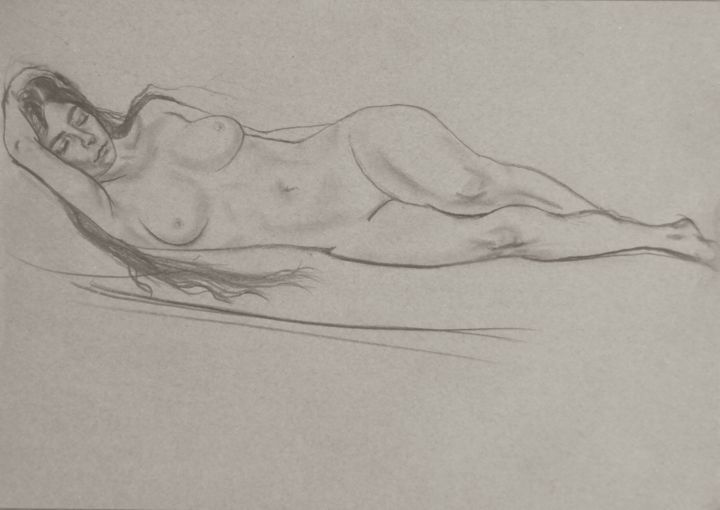 Drawing titled "Nude" by Tanja Kolinko, Original Artwork, Pencil