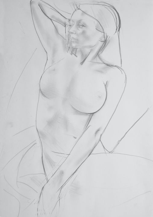 Drawing titled "Nude" by Tanja Kolinko, Original Artwork, Pencil