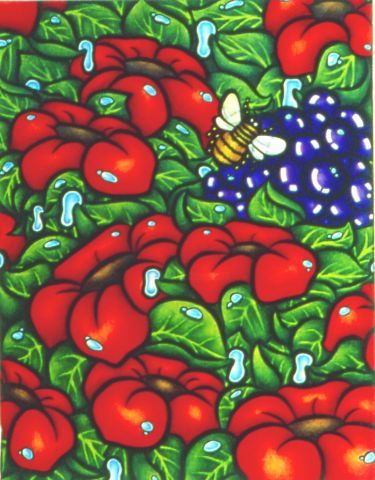 Zeichnungen mit dem Titel "Red Flower Poster" von Karin French, Original-Kunstwerk