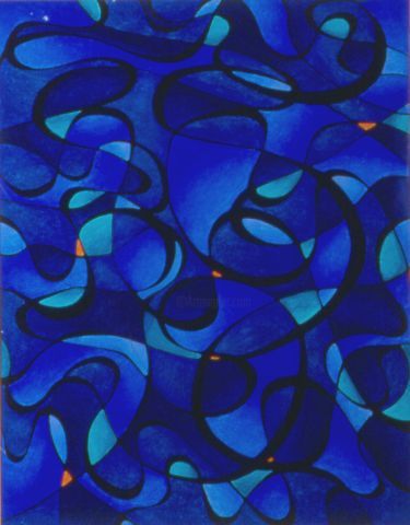 Dessin intitulée "Blue Stained Glass…" par Karin French, Œuvre d'art originale