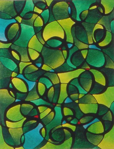 Dessin intitulée "Green Stained Glass…" par Karin French, Œuvre d'art originale