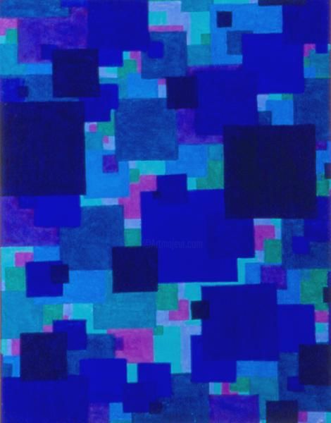Рисунок под названием "Blue Squares Poster" - Karin French, Подлинное произведение искусства