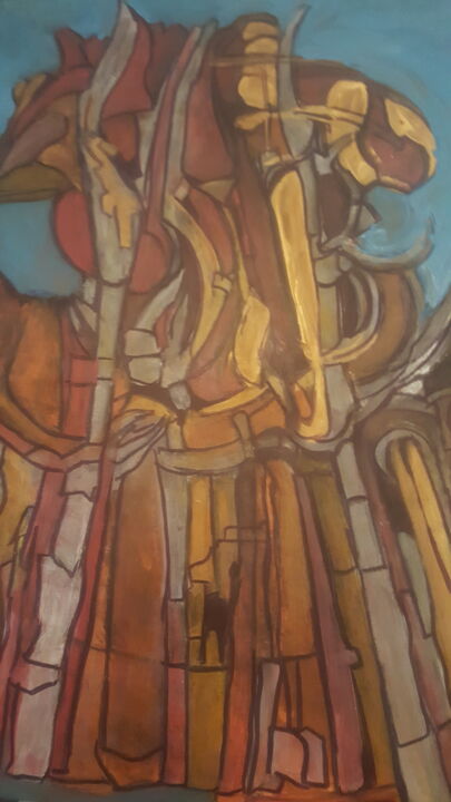 Painting titled "CONSTRUCTION" by Virginia Tansu, Original Artwork, Acrylic Mounted on Wood Stretcher frame