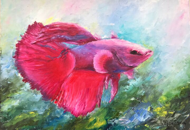Peinture intitulée "Rooster fish - ocea…" par Tanya Churey, Œuvre d'art originale, Huile