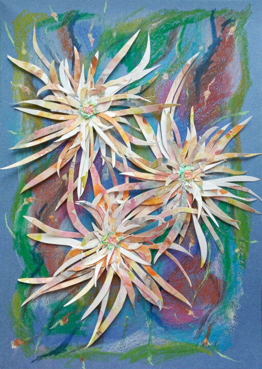 Collages titulada "Dynamic chrysanthem…" por Tanya Dolya, Obra de arte original, Collages