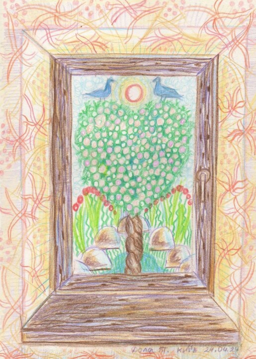 Рисунок под названием "Paradise tree with…" - Tanya Dolya, Подлинное произведение искусства, Карандаш
