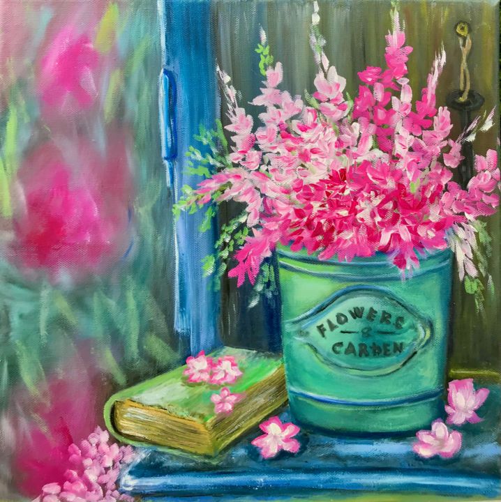 Painting titled "Flowers Garden , ar…" by Tanya Dulac, Original Artwork, Oil