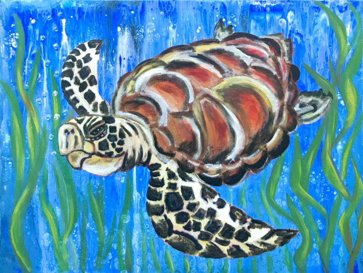 Картина под названием "Морская черепаха" - Tanya Dulac, Подлинное произведение искусства, Акрил