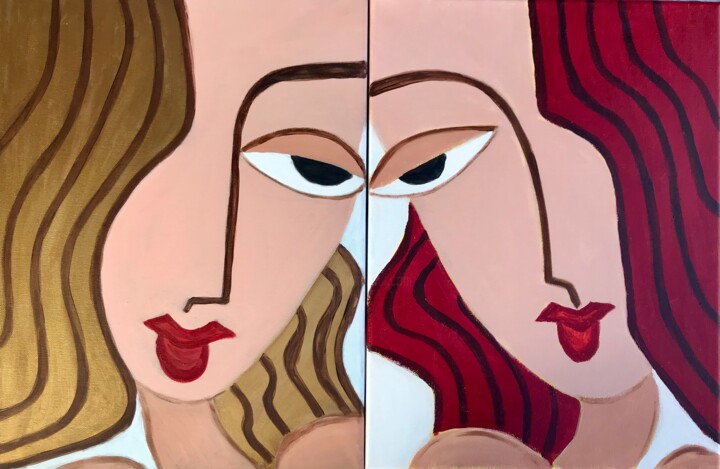 Картина под названием "подружки" - Tanya Dulac, Подлинное произведение искусства, Акрил
