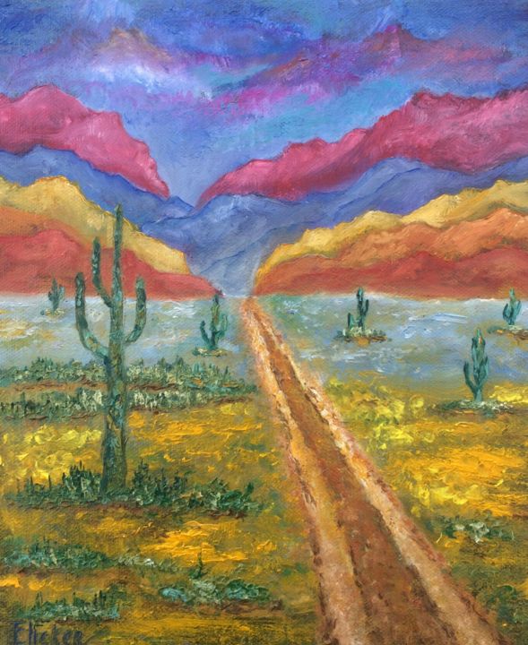 Painting titled "Desert" by Tanya Elicker, Original Artwork, Oil
