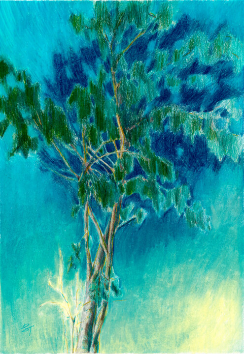 Pittura intitolato "Shadow by the Tree" da Tanya Sviatlichnaya, Opera d'arte originale, Pastello