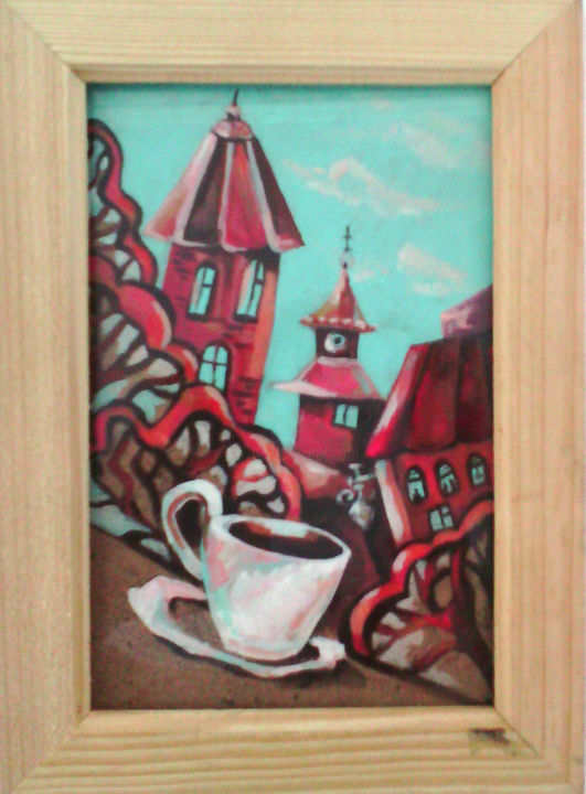 Painting titled "cup of coffee.jpg" by Tatiana Boikova, Original Artwork, Acrylic
