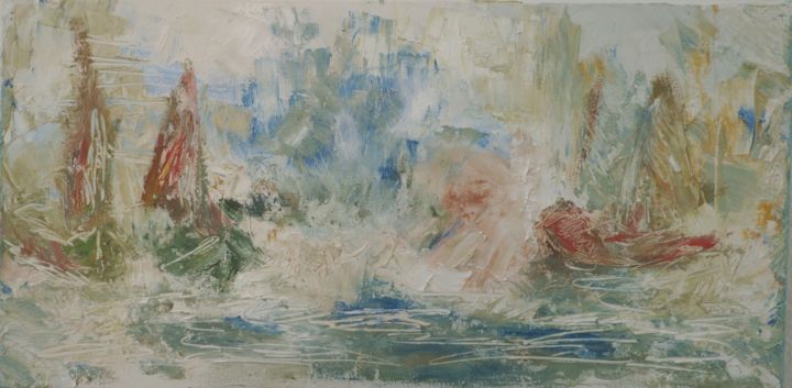 Pintura intitulada "na-pesca-oleo-60x30…" por Giselle Reis, Obras de arte originais