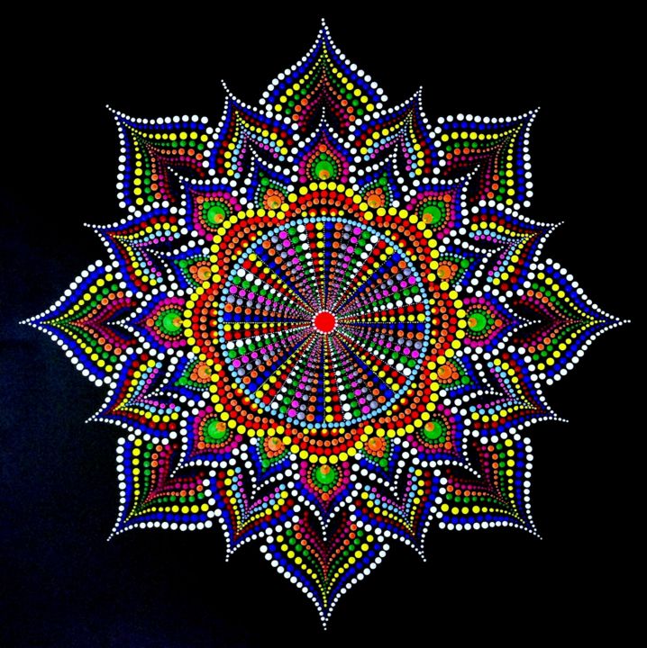 Schilderij getiteld "Mandala | Lotus Sha…" door Tara Devi, Origineel Kunstwerk, Acryl
