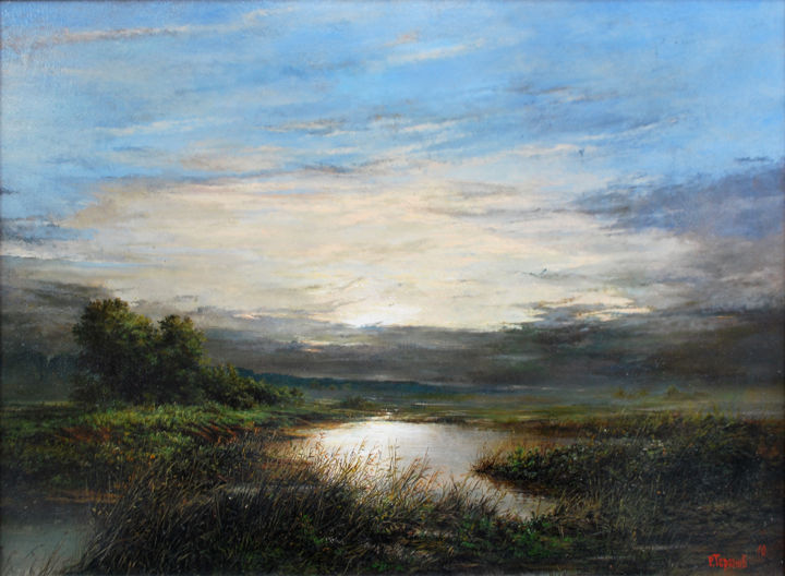 Painting titled "Steppe twilight" by Roman Taranov, Original Artwork, Oil