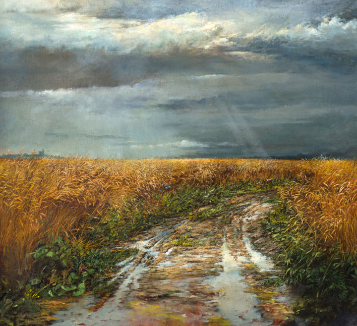 Painting titled "Рожь (field)" by Roman Taranov, Original Artwork, Oil
