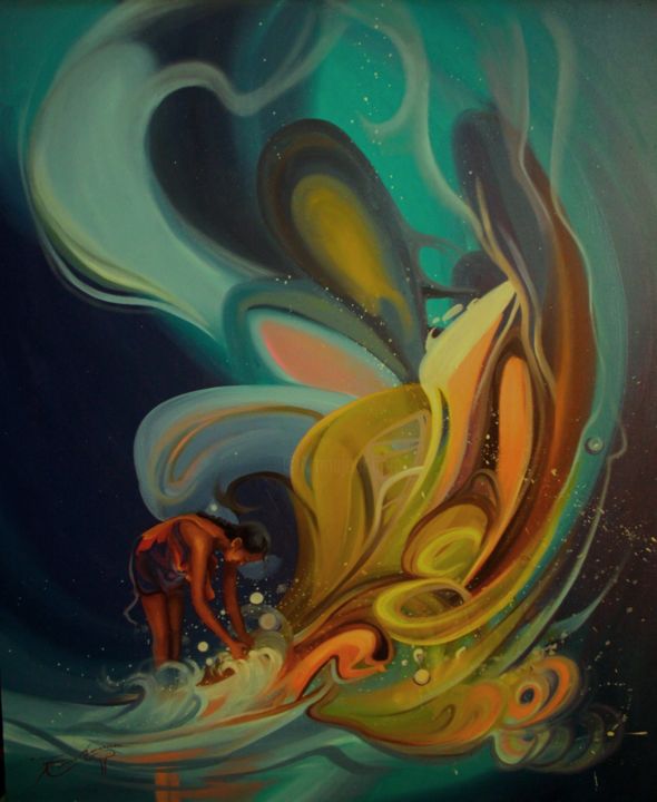 Pittura intitolato "une vague de couleur" da Taraoo, Opera d'arte originale, Olio