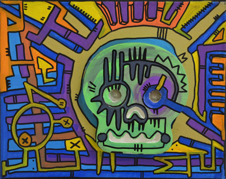 Malerei mit dem Titel "Skull" von Tarek, Original-Kunstwerk, Acryl