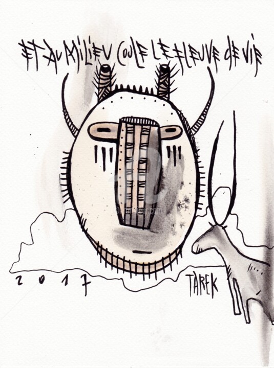 Dessin intitulée "Winter of mask #2" par Tarek Ben Yakhlef, Œuvre d'art originale, Encre