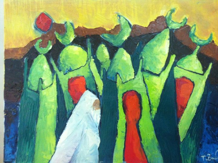 Malarstwo zatytułowany „dence les marabout” autorstwa Benaicha, Oryginalna praca, Olej