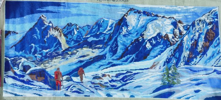 Painting titled "Mountainscape hand…" by Tariq Aziz, Original Art, Embroidery