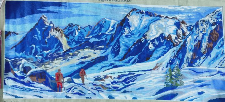 Painting titled "Mountainscape hand…" by Tariq Aziz, Original Artwork, Embroidery