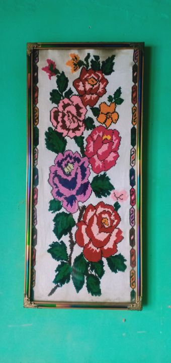 Painting titled "Jasmine Flower Pain…" by Tariq Aziz, Original Artwork, Embroidery
