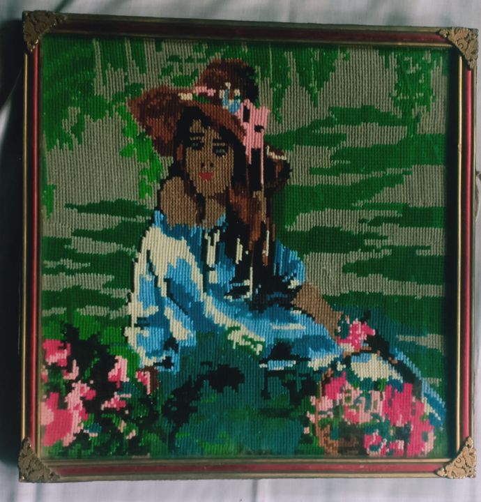 Painting titled "A Young Lady Painti…" by Tariq Aziz, Original Art, Embroidery