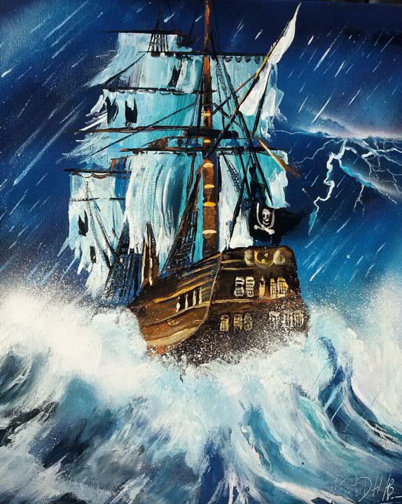 Painting titled "Bateau tempête" by Vitoko, Original Artwork, Spray paint