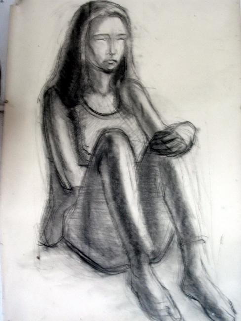 Drawing titled "Young Girl" by Catalin Tarziu, Original Artwork, Charcoal