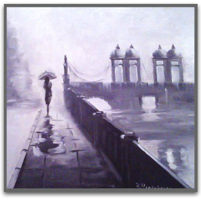 Painting titled "Painting "Rain"" by Tasha Leo, Original Artwork, Oil