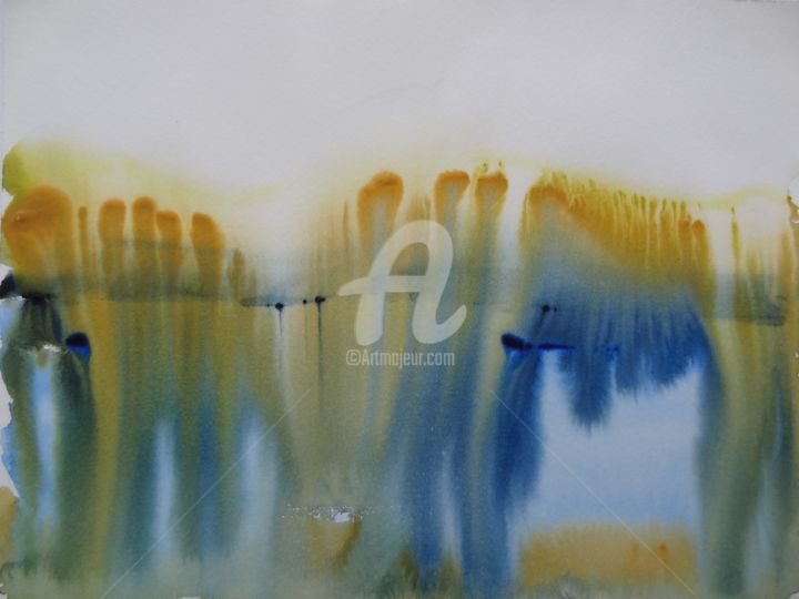 Peinture intitulée "Paysage abstrait Bl…" par Tassanie All, Œuvre d'art originale, Aquarelle