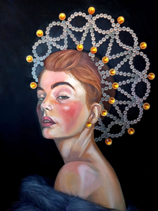 Malarstwo zatytułowany „Qween Crown” autorstwa Татьяна Бабере, Oryginalna praca, Olej Zamontowany na Drewniana rama noszy