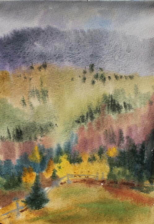 Schilderij getiteld "Carpathians" door Tatiana Gliadchenko, Origineel Kunstwerk, Aquarel